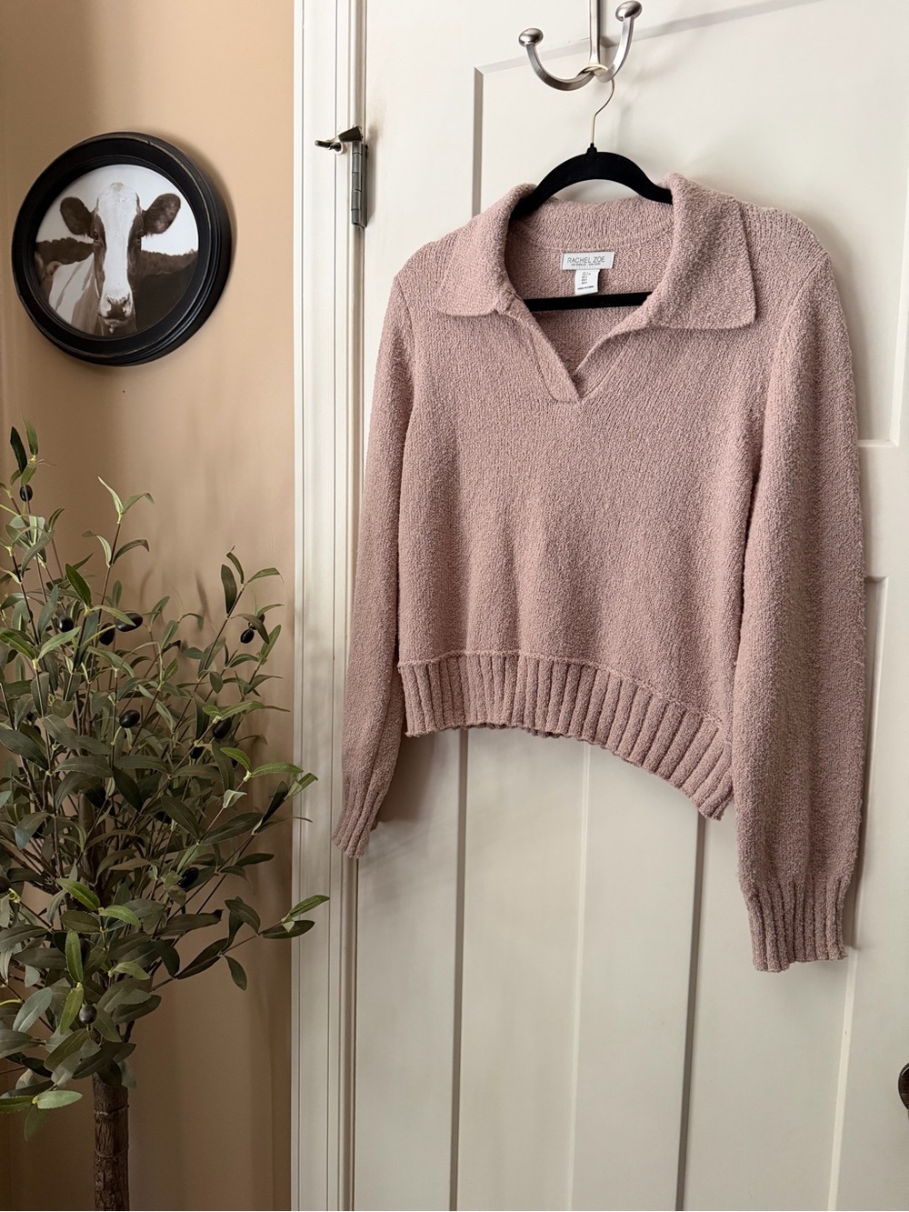 Rachel Zoe Women’s Blush Pink Cropped V-Neck Sweater Size Large